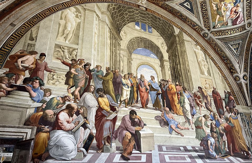 Die Stanza della Segnatura vereint in Raffaels Fresken die großen Themen Theologie, Philosophie, Dichtung und Recht.